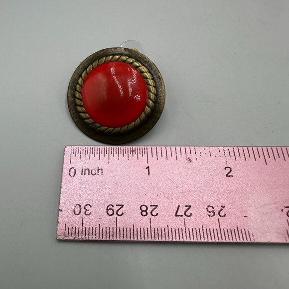 3/$30 Reddish Orange Stud Earrings Brass Tone Pierced Large RoundButton - Picture 7 of 8